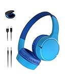 Belkin SoundForm Mini kabelloser Kinderkopfhörer mit integriertem Mikrofon und lustigen Aufklebern, 30 Std. Wiedergabe – Over-Ear-Kopfhörer für Unterricht, Ferien, iPhone, iPad, Galaxy – Blau
