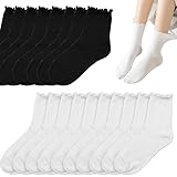 GETRICH 10 Paar Rüschen Socken, Baumwolle Socken mit Rüschen Damen Weiße/Schwarz, Atmungsaktive Gestrickt Sockens Rüschen Damen Bequeme Ruffle Socks für Frauen Mädchen, Größe 35-42