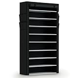 Juskys Schuhschrank L 9 Ebenen, Schuhregal geschlossen 45 Paar Schuhe, Stoff Bezug wasserabweisend, Schuhaufbewahrung Stoffschrank Stecksystem Schwarz