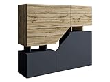 Mirjan24 Kommode Nesezi mit 4 Türen, Anrichte, Highboard, Mehrzweckschrank, Diele & Flur, Sideboard, Wohnzimmerschrank, Wohnzimmer Set (Wotan/Anthrazit)