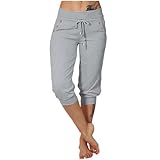 Soulolo Jogginghose Damen Caprihose Sporthose Sommer 3/4 Lang Baumwolle Sport Sweathose Casual Capri Hose Elegant Bequem Sommerhose Yoga Fitness Activewear