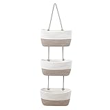 Hängeorganizer Organizer Wand Organizer, Premium Leinen Organizer mit 3 stufiger Hängekorb aus Baumwollseil gewebt, Hängende Tasche Aufbewahrungstasche für Schlafzimmer,Wohnzimmer (Leinen)