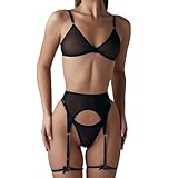 Generisch Sexy Dessous Damen, V-Ausschnitt Lingerie Set Spitze BH Und Slip Reizwäsche Body Damen Elegant Plissiertes Babydoll Sexy Lingerie Strumpfhalter & Strapse Für