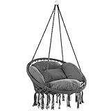 DETEX® Hängesessel Outdoor & Indoor mit Kissen Hängestuhl 150kg Belastbar Boho Stil Wetterfest Schaukelsessel Garten Hängesitz Anthrazit