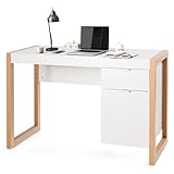 FANTASK Computertisch mit Schublade und Schrank, Schreibtisch aus Holz, Kleiner Bürotisch, PC-Tisch für Heimbüro, PC, Laptop, Arbeitsplatz, Büro, Arbeitszimmer, 112 x 50 x 75 cm (weiß)