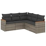 vidaXL Garten Sofagarnitur mit Kissen 5-TLG., Gartenmöbel Gartengarnitur, Sitzgruppe Sitzgarnitur, Lounge Sofa Garnitur Terrasse, Grau Poly Rattan