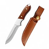 TIMKOSS Gürtelmesser Outdoor Camping Überlebensmesser Jagdmesser für Bushcraft Feststehende Klinge Full Tang Taschenmesser Scharfes Angeln mit Holster, Kleines EDC Messer Holzgriff (Rot F2)