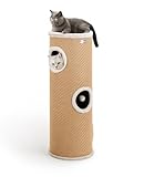 lionto Kratztonne aus Jute mit Spielball & Plüschrand, Höhe 100 cm, Stabiler Kratzbaum für kleine & große Katzen, perfekte Krallenpflege & Beschäftigung, viele Versteckmöglichkeiten, Ø 36 cm, beige