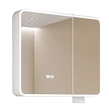 Moderner Badezimmer-Spiegelschrank mit 3 Türen, LED-Lichtern, Einbau- oder Oberflächenmontage, 61 x 71,1 x 12,7 cm, Grau