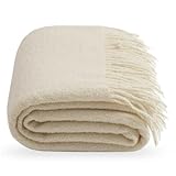 Lanavitta – Bouclé Wolldecke „Premium“ – Kuschelige Tagesdecke & Plaid – Sofadecke, Couchdecke, Bettüberwurf & Sesseldecke – 80% Wolle, 20% Polyester – Weiß – 140x200 cm
