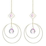 Sonnenfänger Kristall,2 Stück Sonnenfänger Fenster,Fensterdeko Hängend,Suncatcher Kristall Runder Kristall-Anhänger Regenbogen Sonnenfänger für Fenster Garten Bürodekoration (Gold)