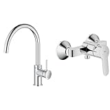 GROHE Start Classic - Einhand- Spültischarmatur & BauEdge - Badewannenarmatur (integriertes Rücklaufventil, automatische Umstellung für Badewanne und Dusche, kratzfest), chrom, 23333000