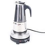 TIXBYGO Espressokocher Elektrisch Edelstahl Mokkakanne Espresso Maker, Kaffeekocher Klein Espressokanne mit Heizplatte für Arbeit, Familientreffen, Sport & Freizeit (6 Tassen, 300 ml)