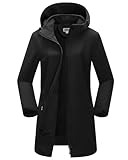 Outdoor Ventures Damen Softshell Lange Jacke mit Kapuze Fleece gefütterte Winddichte Jacke für Frauen Wasserdichte Windjacke Schwarz XL