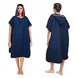Badeponcho Damen& Herren,Poncho Handtuch,Mikrofaser-Surf Poncho,Lang Umkleidehilfe mit Kapuze für Herren Damen, Ideal Handtuch zum Strand, Brandung, Surfen (Dunkelblau)