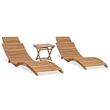 Tidyard Klappbare Teakholz Garten-Lounge-Set mit 2 Liegen und Tisch für Terrasse Balkon Garten Massivholz faltbar wetterfest inkl Aufbauanleitung für Outdoor Relaxing Sonnenbaden Grillen