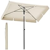 SONGMICS Sonnenschirm 200 x 125 cm, Balkonschirm UPF 50+, Sonnenschutz, beidseitig um 30° knickbar, höhenverstellbar, mit Aufbewahrungstasche, für Garten, Terrasse, ohne Ständer, beige GPU025M01