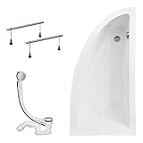 KOLMAN Badewanne PRAKTIKA Eckbadewanne 150x70 Rechts ohne Verkleidung, Ablaufgarnitur und Füßen Komplettset 3in1 Premium Original Acryl Wanne Siphon