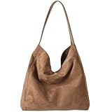 Gluckstar Handtasche Damen Groß, Künstliche Wildleder Tasche Damen, Elegante Shopper Tasche für Frauen, Modische Schultertasche für Freizeit, Arbeit, Reisen, Braun