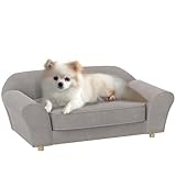 PawHut Hundesofa für kleine Hunde, Hundebett mit abnehmbarem und waschbarem Kissen, Haustiersofa mit Nietendekoration, 10 kg, Grau
