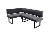 byLIVING Eckbank Vancouver/Webstoff anthrazit/Metall Gestell schwarz pulverbeschichtet/Taschenfederkern/Langer Schenkel rechts/Küchenbank/Sitzbank/ 125 x 181,5, H 86 cm
