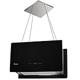 KKT KOLBE Dunstabzugshaube 60 cm Umluft | Inselhauben freihängend | Deckenmontage | Edelstahl | Schwarz Glas | SensorTouch Bedienung | CUBE60S