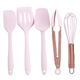 FIXOSHEE 5 Stück Teiliges Backset Silikon Teigkarte Spatel Rührbesen Food Clips Bpa Frei Hitzebeständig für Backen und Kochen in Rosa