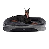 HMTOPE Orthopädisches Hundebett, Hundesofa, Vierseitiges Nackenrolle Kissen, rutschfeste Unterseite Hundekorb, Abnehmbar und Waschbar, Grosse Hunde, 122 x 90 x 19 cm, Dunkelgrau
