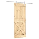 Wenjingqi 3203017 Schiebetür mit Beschlägen, massives Kiefernholz, 80 x 210 cm, Braun