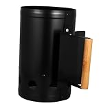 Angoily Barbecue Kohlefass aus Stahl mit Dicker Wand Natürlichem Holzgriff und Hitzebeständiger Isolationsplatte Luftöffnungen für Belüftung Sicherer Outdoor Grillanzünder