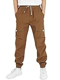 YOUNGSOUL Cargohose Jungen Wasserdicht Kinder Wanderhose Outdoor Jungs Cargo Hose mit Gummizug Braun 152-158