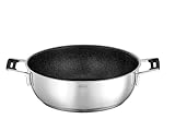 RÖSLE SILENCE PRO Servierpfanne, Pfanne mit kratzfester Premium-Antihaftversiegelung ProResist, Silikongriffe, 28 cm, Edelstahl 18/10, induktionsgeeignet, spülmaschinengeeignet, Silberfarben/Schwarz