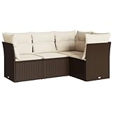 vidaXL Garten Sofagarnitur mit Kissen 4-TLG., Gartenmöbel Gartengarnitur, Sitzgruppe Sitzgarnitur, Lounge Sofa Garnitur Terrasse, Braun Poly Rattan