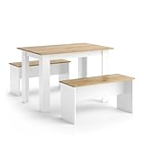 Vicco Eckbankgruppe Sentio, Weiß/Goldkraft Eiche, 112 x 73.6 cm mit 2 Bänken