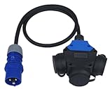 RoadEu – CEE Adapter 16A 3-polig auf 3X Schuko Steckdose – IP44 Verteilerdose mit 0,5m Kabel 3x2,5mm² – Camping & Baustellen Stromverteiler – Starkstrom Adapter für Wohnmobil & Outdoor
