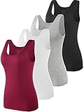 vislivin Elastische Tank Tops für Damen Unterhemden 4er Pack Schwarz/Grau/Weiß/Weinrot M
