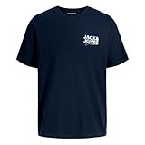 JACK & JONES Herren Shirt Kurzarmshirt Rundhalsshirt T-Shirt Crew Neck JJGEPLAS, Farbe:Dunkelblau, Artikel:-Sky Captain small Print, Größe:L