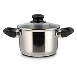 Level One Topf Kochtopf Fleischtopf 16 cm Induktion, Edelstahl unbeschichtet inkl. Glasdeckel | 9,5 cm hoher Rand, 1,5 Liter Volumen | spülmaschinengeeignet, für alle Herdarten geeignet