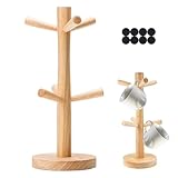 GOIEHIR Tassenhalter, Tassenständer Holz 6 Armig, Holz Baumbecherhalter, Bambus Hölzerne Becherhalter, Brezelständer, Kaffeetassenregal Holz mit 8 Silikonpolster für Küchentheke Tabletop (Rund)