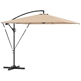 Outsunny Ampelschirm Ø260 cm Sonnenschirm mit UV-Schutz 50+ wasserabweisend Kurbelschirm mit Ständer, Abdeckung, Kurbel, Windsicherung, Marktschirm kippbar Gartenschirm für Balkon Terrasse Khaki