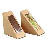 XIZHI Sandwich Wedge Box, Kraftpapier Sandwich Boxen, BPA-frei, kleine Sandwich-Keilbox, 11,9 cm, dreieckig, Sandwich-Cupcake-Behälter mit Fenster, Braun, 50 Stück
