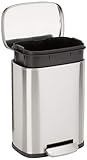 Amazon Basics Mülleimer, schmutzabweisend, rechteckig, mit sanft schließendem Fußpedal, gebürsteter Edelstahl, für kleine Räume, silber, 5 l, 18,5 x 21,6 x 30 cm (L x B x H)