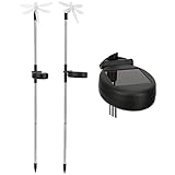Keenso Libelle Solar-LED-Rasenleuchte, Farbwechsel, Gartendekoration, Pfahlleuchte für Außenlandschaft, Edelstahl, 2 Stück