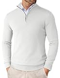 COOFANDY Herren Pullover Half Zip Herren Troyer mit Reißverschluss Stehkragen Pullover Arbeitspullover Slim Fit Weiß M