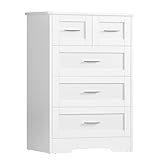 TEENFON Kommode mit 5 Schubladen, Weißer Komodenschrank für Schlafzimmer - Multifunktionales Sideboard für Wohnzimmer, Esszimmer, Flur, 60 x 35 x 96.5 cm