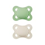 MAM Original Schnuller im 2er-Set, zahnfreundlicher Baby Schnuller aus nachhaltigen & bio-erneuerbaren Materialien, Sauger aus MAM SkinSoft Silikon, mit Schnullerbox, 0-6 Monate, grün/beige