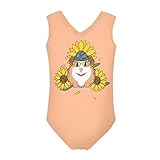 Howilath Dicker Riemen V Kragen Einteiler Badeanzug für Mädchen Kinder Elastisch Baden Sportsback Bademode Blume Meerschweinchen Katze, Meerschweinchen-Sonnenblume, 13-14 Jahre