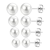 Visxcnu 4 Paar Süßwasserperlen Ohrringe Echt 925 Silber Perlenohrringe Stecker Weiß Süßwasser-Zuchtperlen Ohrringe Set für Damen Mädchen