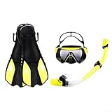 Essentielles 3-teiliges Tauchset inklusive einer bequemen einstellbaren Maske, sicherem Design Dry Top Schnorchel und effizienten Flossen (L/XL schwarz und gelb)
