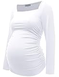 GINKANA Umstands-Shirts, quadratischer Ausschnitt, schmale Passform, T-Shirt, Schwangerschaft, Basic, Langarm-Shirt für den täglichen Gebrauch, Weiss/opulenter Garten, X-Groß
